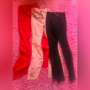 Stylish Red, Pink, and Black Pants Trio